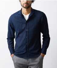 MKBAV54140 MK MICHEL KLEIN HOMME(MKミッシェルクランオム) チドリジャガードシャツ ネイビー(57)