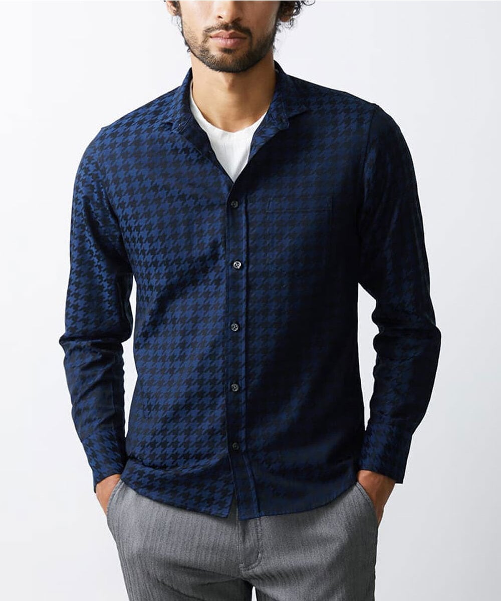 MKBAV54140 MK MICHEL KLEIN HOMME(MKミッシェルクランオム) チドリジャガードシャツ ネイビー(57)