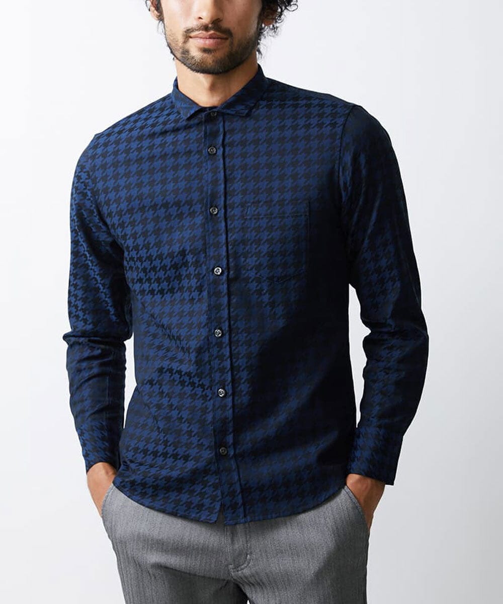 MKBAV54140 MK MICHEL KLEIN HOMME(MKミッシェルクランオム) チドリジャガードシャツ ネイビー(57)