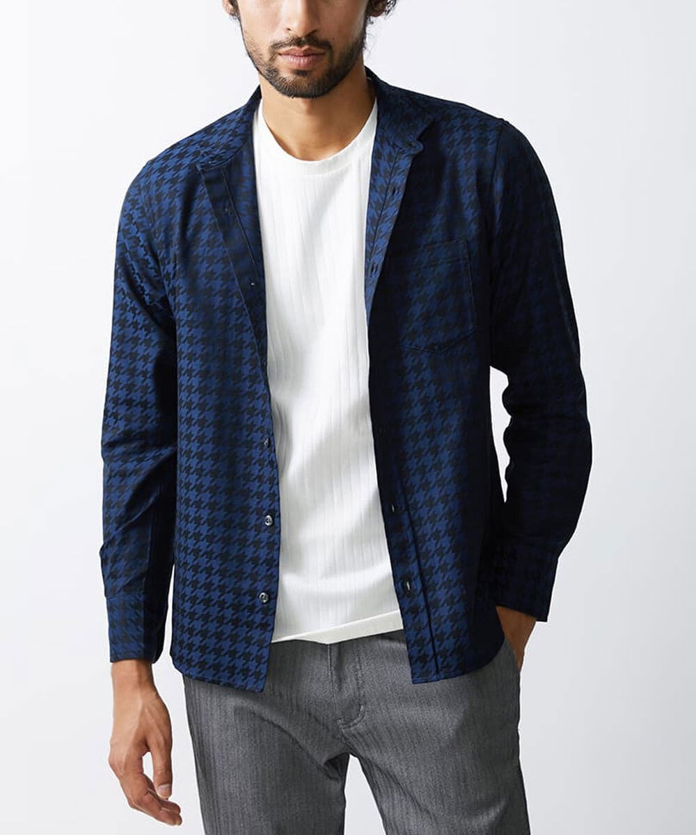 MKBAV54140 MK MICHEL KLEIN HOMME(MKミッシェルクランオム) チドリジャガードシャツ ネイビー(57)