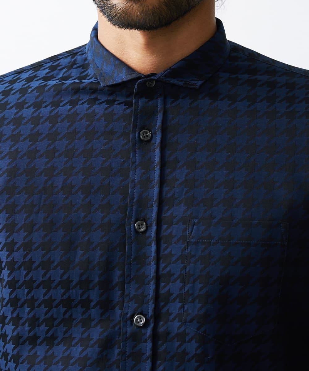MKBAV54140 MK MICHEL KLEIN HOMME(MKミッシェルクランオム) チドリジャガードシャツ ネイビー(57)