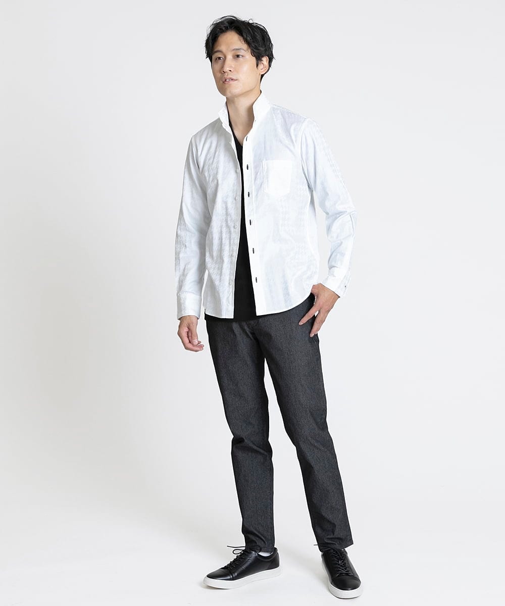MKBAV54140 MK MICHEL KLEIN HOMME(MKミッシェルクランオム) チドリジャガードシャツ ホワイト(90)