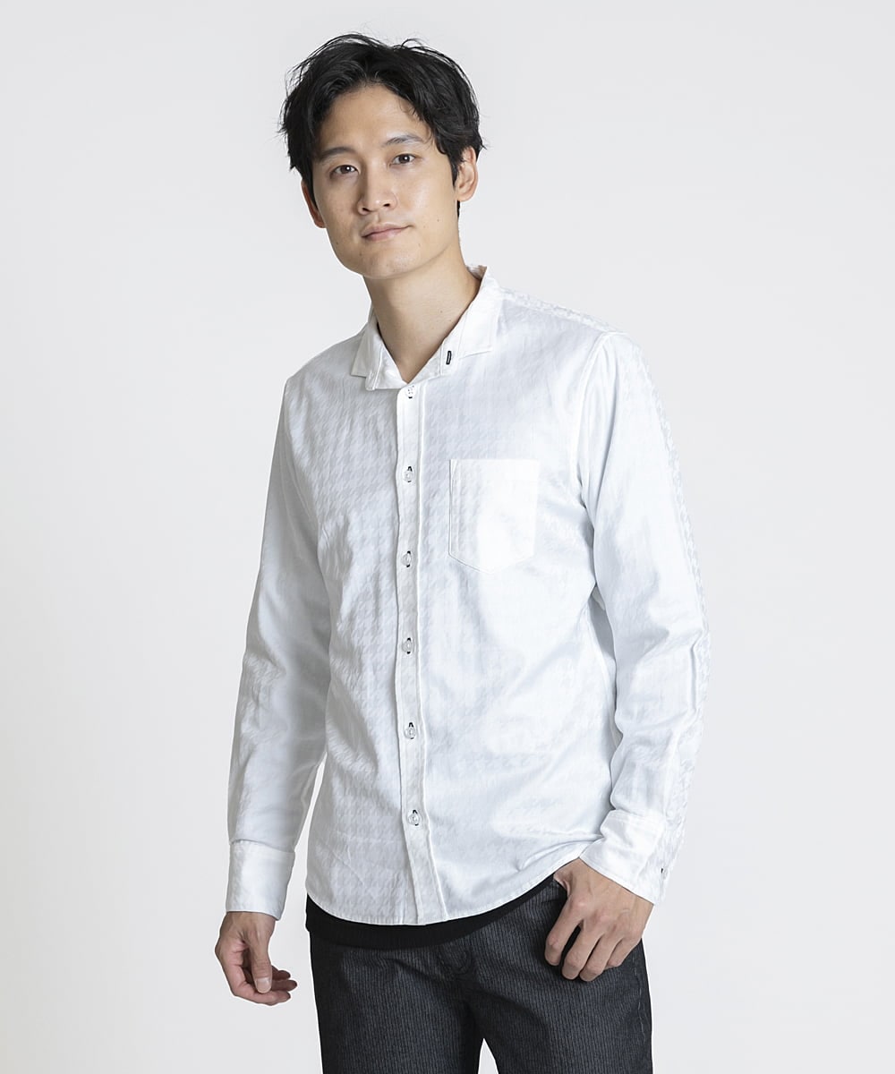 MKBAV54140 MK MICHEL KLEIN HOMME(MKミッシェルクランオム) チドリジャガードシャツ ホワイト(90)