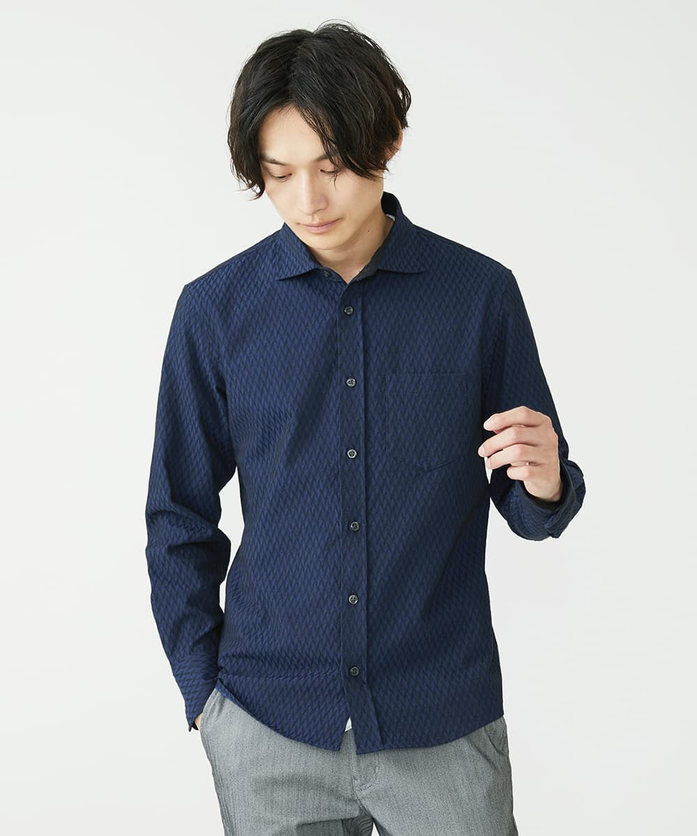 MKBAV64130 MK MICHEL KLEIN HOMME(MKミッシェルクランオム) SOLOTEXフェザーへリンボンシャツ ネイビー(57)