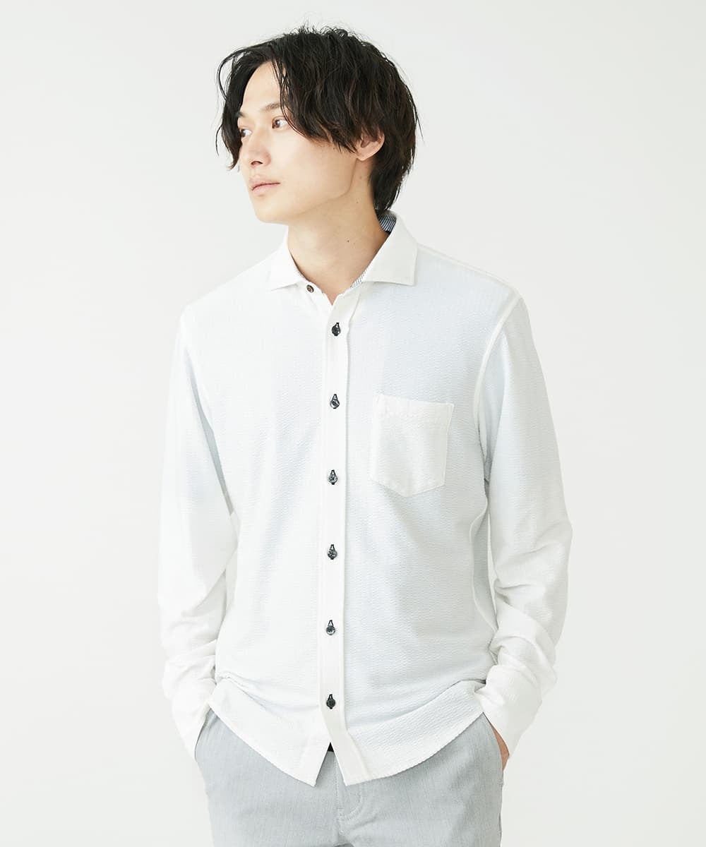MKBAV68120 MK MICHEL KLEIN HOMME(MKミッシェルクランオム) サッカージャージシャツ ホワイト(90)