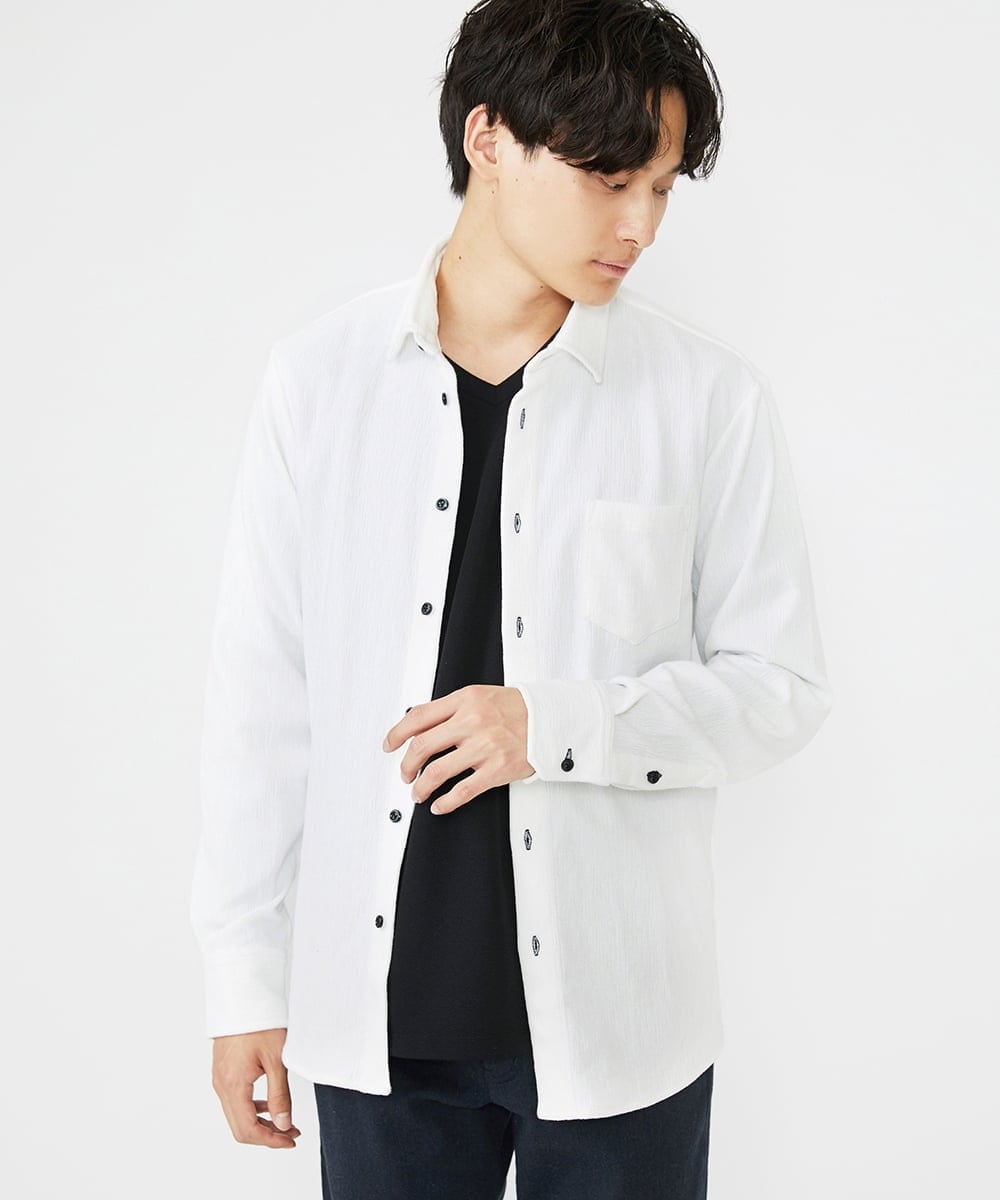 MKBAX52110 MK MICHEL KLEIN HOMME(MKミッシェルクランオム) 楊柳クレープシャツ ホワイト(90)