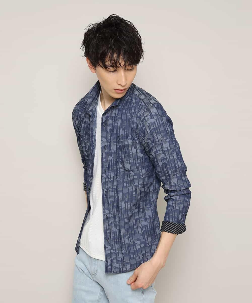 MKBCL10110 MK MICHEL KLEIN HOMME(MKミッシェルクランオム) シャツ／タックカモストレッチ ブルー