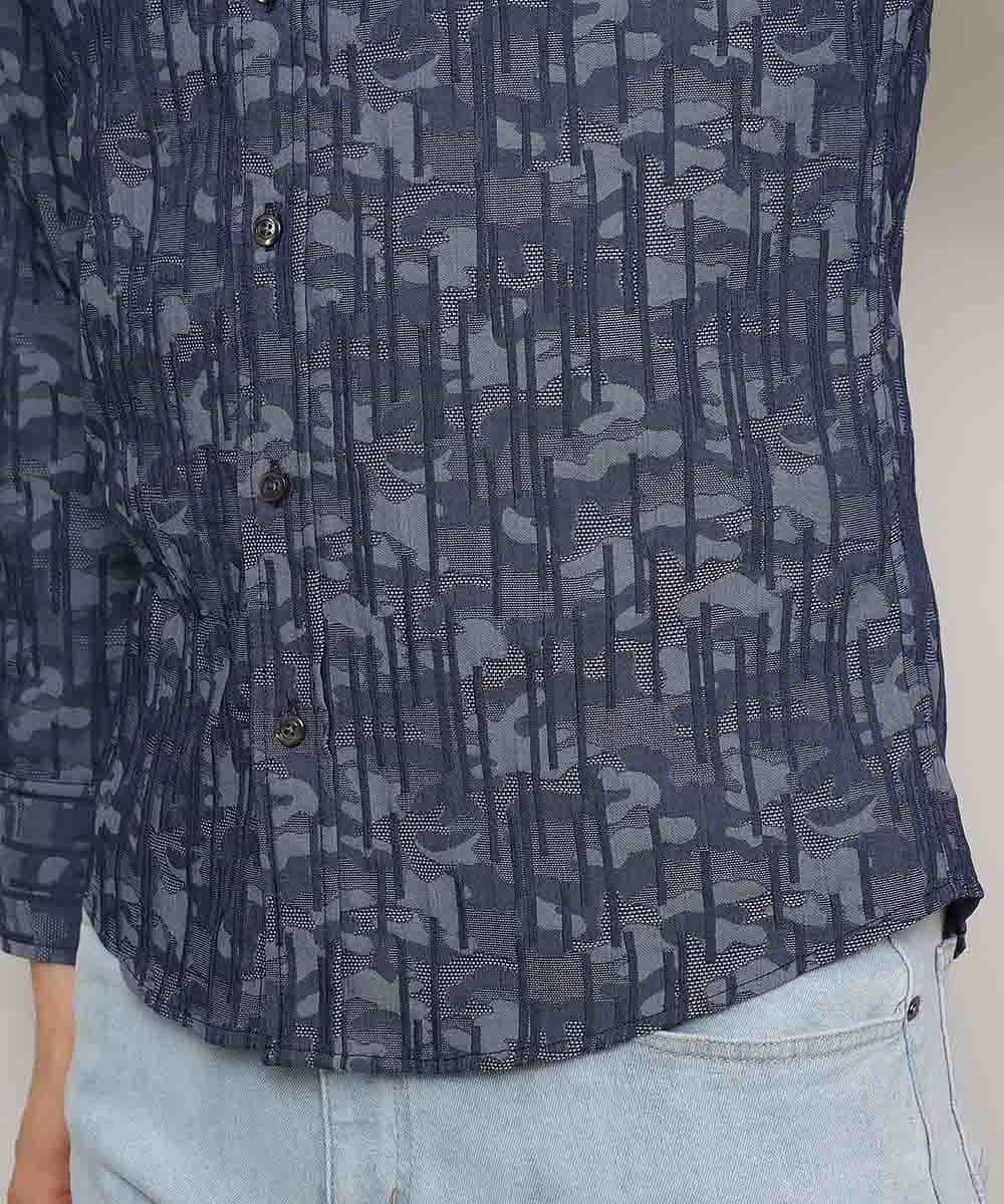 MKBCL10110 MK MICHEL KLEIN HOMME(MKミッシェルクランオム) シャツ／タックカモストレッチ ブルー