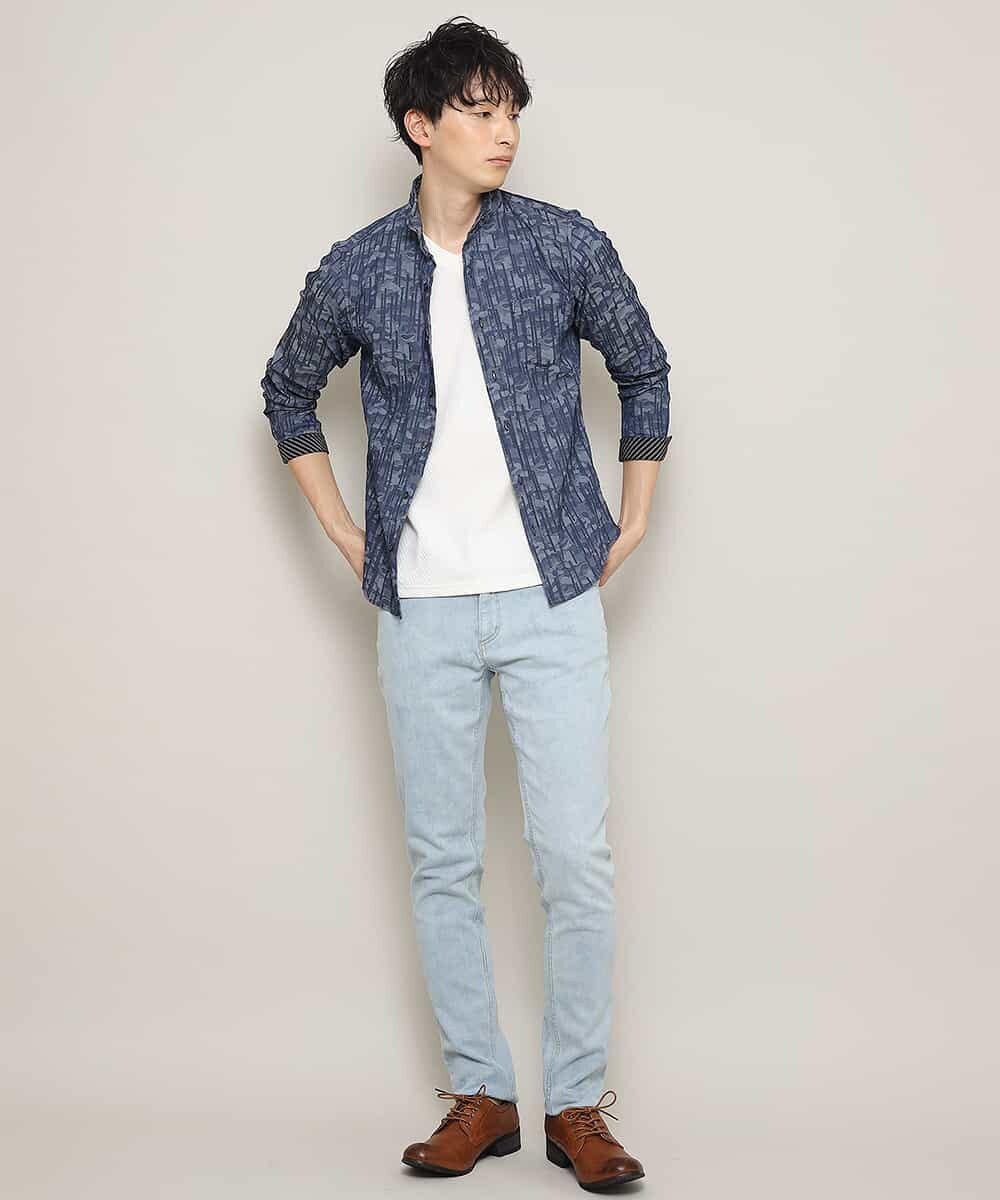 MKBCL10110 MK MICHEL KLEIN HOMME(MKミッシェルクランオム) シャツ／タックカモストレッチ ブルー