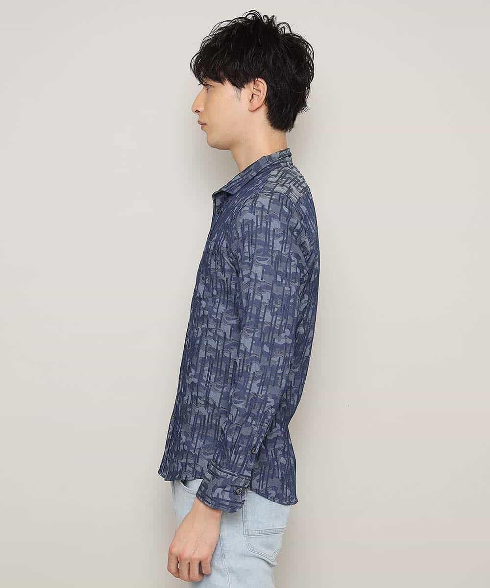 MKBCL10110 MK MICHEL KLEIN HOMME(MKミッシェルクランオム) シャツ／タックカモストレッチ ブルー