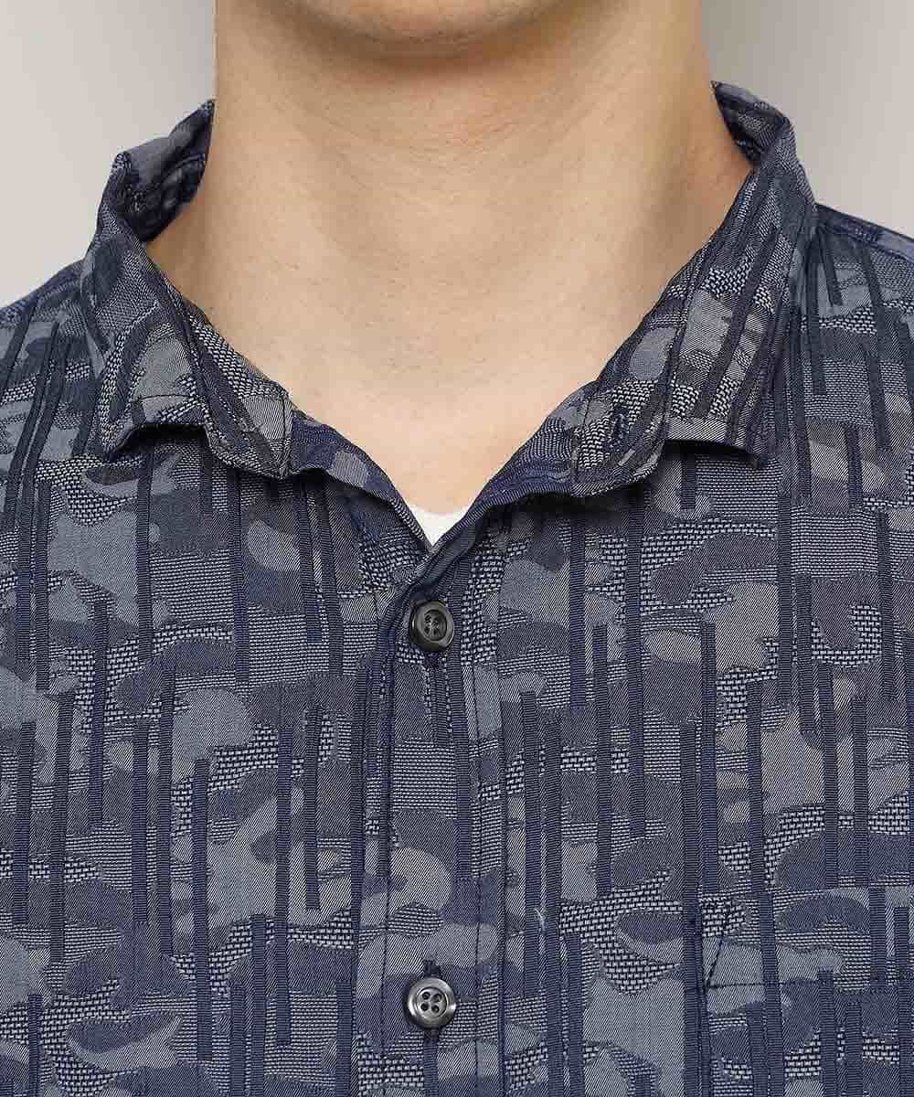 MKBCL10110 MK MICHEL KLEIN HOMME(MKミッシェルクランオム) シャツ／タックカモストレッチ ブルー