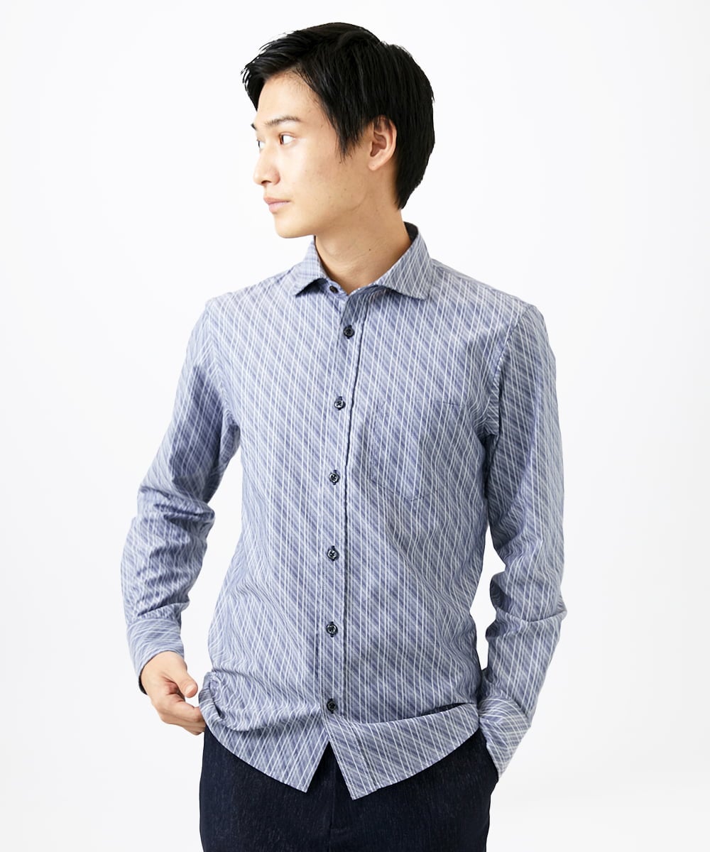 MKBDA56130 MK MICHEL KLEIN HOMME(MKミッシェルクランオム) 【日本製生地使用】シャドーバイヤスストライプ ネイビー