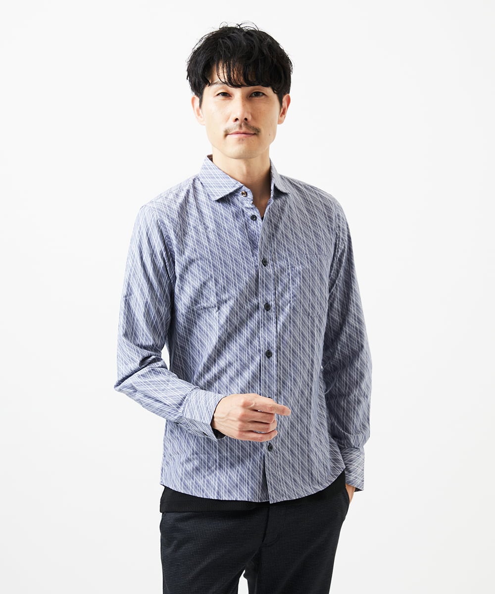 MKBDA56130 MK MICHEL KLEIN HOMME(MKミッシェルクランオム) 【洗える/日本製生地使用】シャドーバイヤスストライプシャツ ネイビー