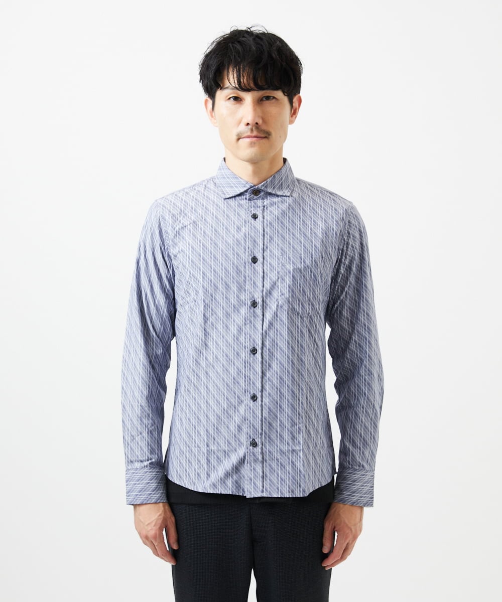 MKBDA56130 MK MICHEL KLEIN HOMME(MKミッシェルクランオム) 【洗える/日本製生地使用】シャドーバイヤスストライプシャツ ネイビー