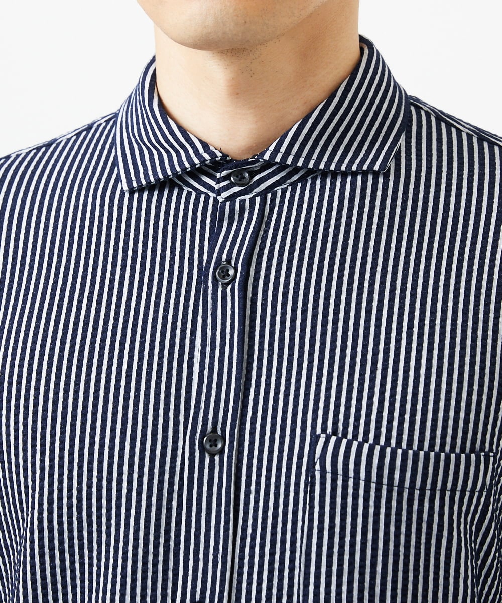 MKBDA65120 MK MICHEL KLEIN HOMME(MKミッシェルクランオム) 【ストレッチ／イージーケア】サッカー織りシャツ ネイビー