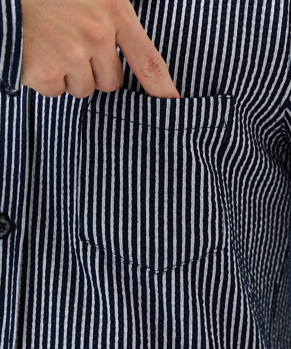 MKBDA65120 MK MICHEL KLEIN HOMME(MKミッシェルクランオム) 【ストレッチ／イージーケア】サッカー織りシャツ ネイビー