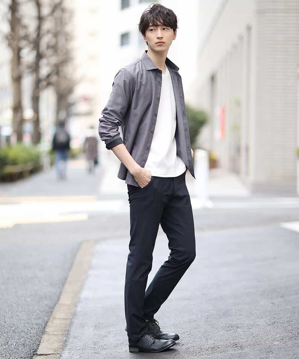 MKBDJ62110 MK MICHEL KLEIN HOMME(MKミッシェルクランオム) シャツ／ドロップジャガード グレー