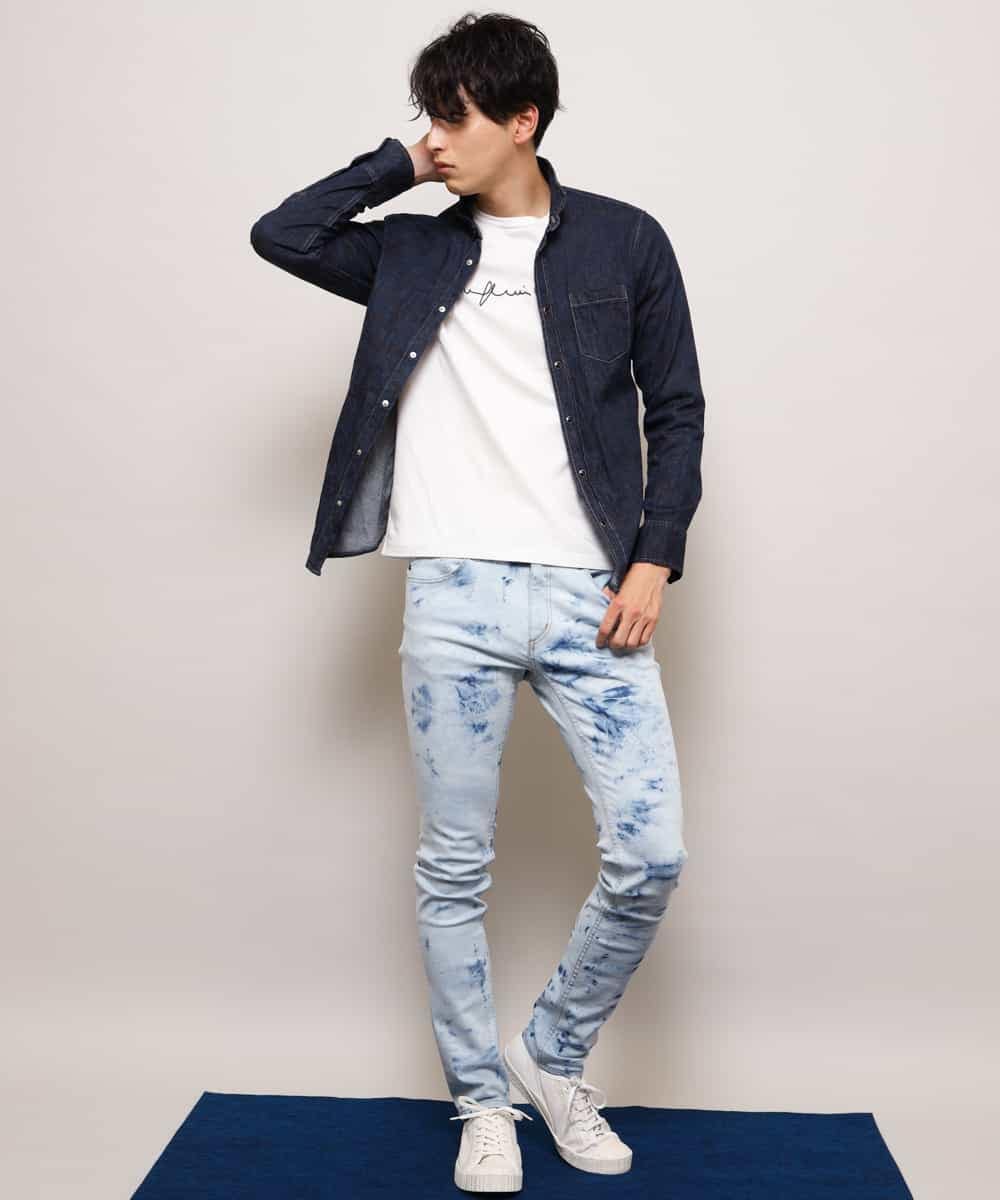 MKBDK40090 MK MICHEL KLEIN HOMME(MKミッシェルクランオム) シャツ／エンボスカモデニム ネイビー