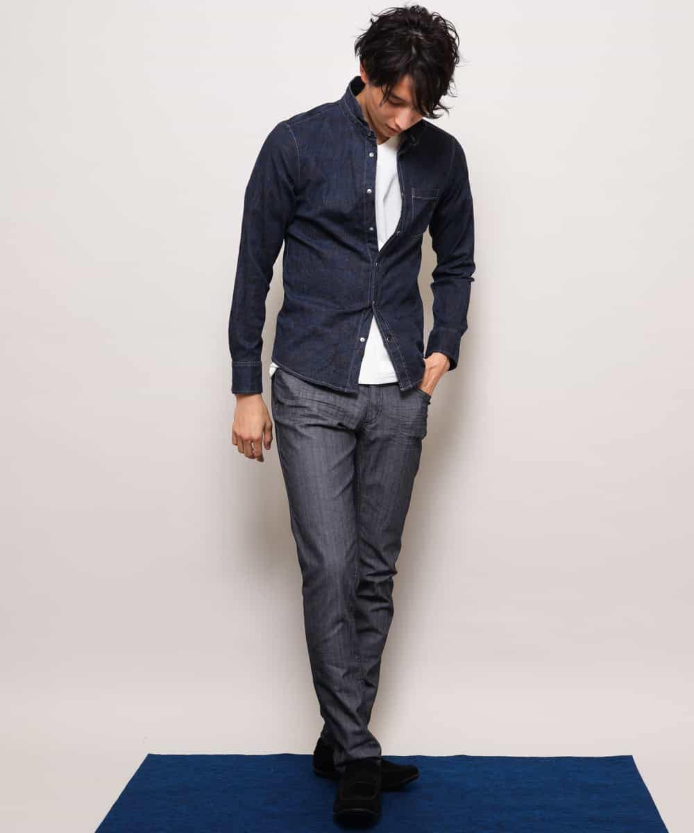 MKBDK40090 MK MICHEL KLEIN HOMME(MKミッシェルクランオム) シャツ／エンボスカモデニム ネイビー
