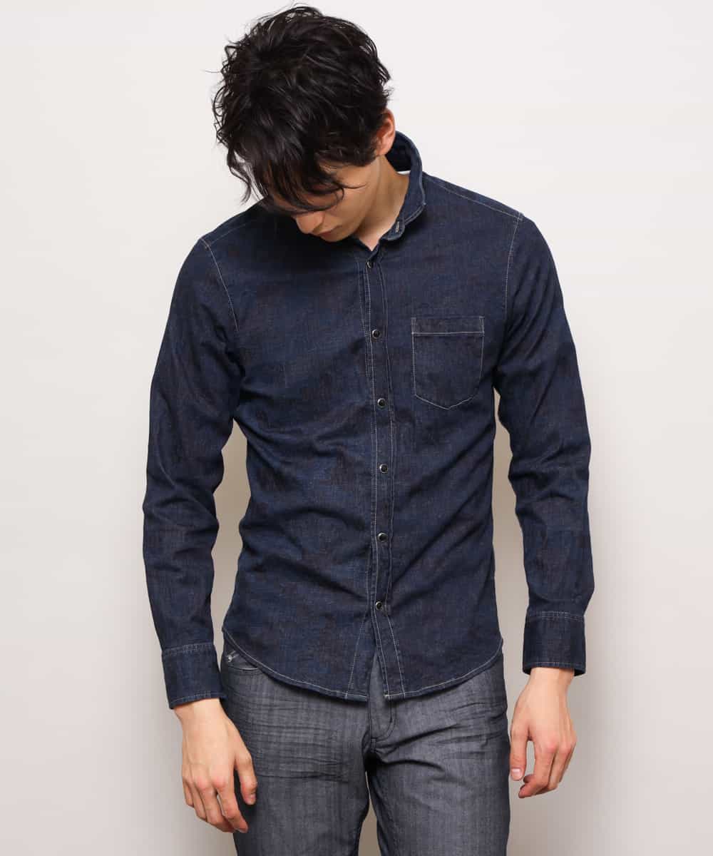 MKBDK40090 MK MICHEL KLEIN HOMME(MKミッシェルクランオム) シャツ／エンボスカモデニム ネイビー