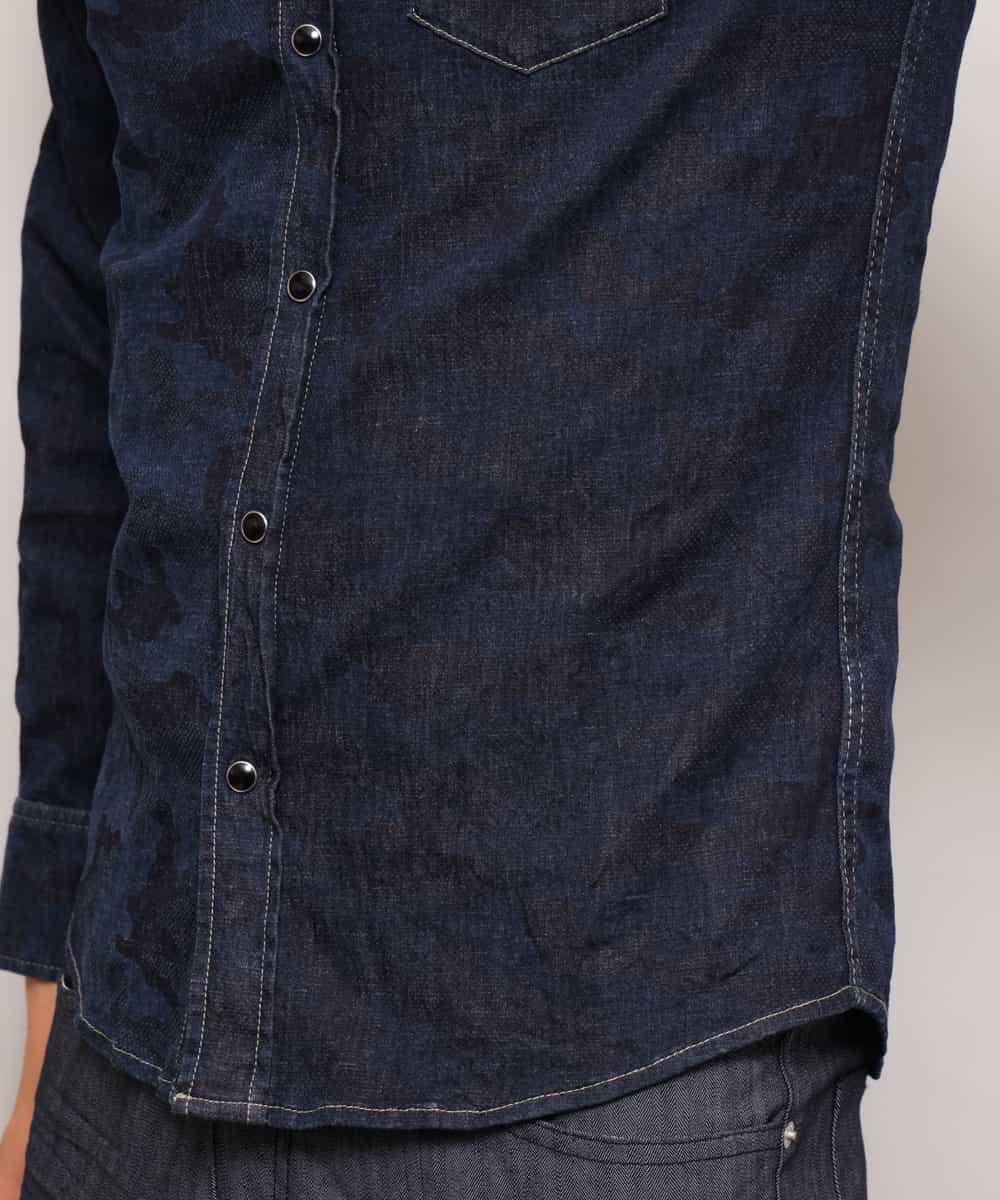 MKBDK40090 MK MICHEL KLEIN HOMME(MKミッシェルクランオム) シャツ／エンボスカモデニム ネイビー