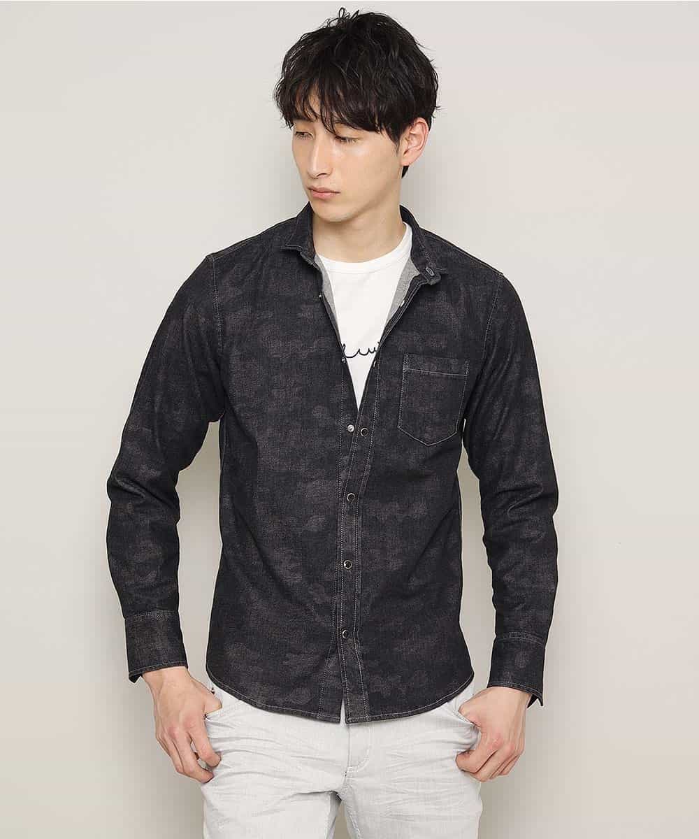 MKBDK40090 MK MICHEL KLEIN HOMME(MKミッシェルクランオム) シャツ／エンボスカモデニム ブラック