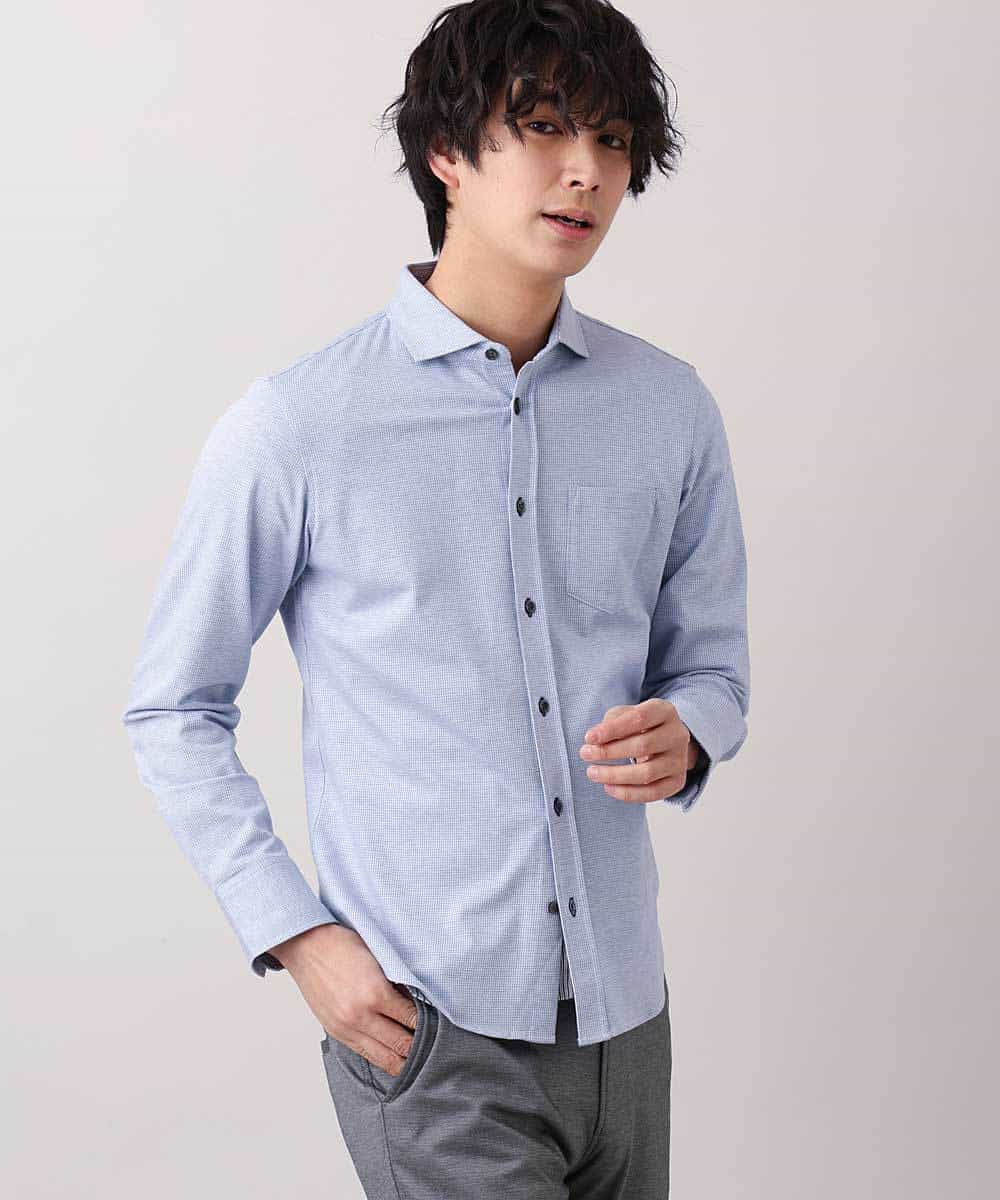 MKBDM52130 MK MICHEL KLEIN HOMME(MKミッシェルクランオム) 【快適ストレッチ】ハイセンスジャージシャツ ライトブルー(50)
