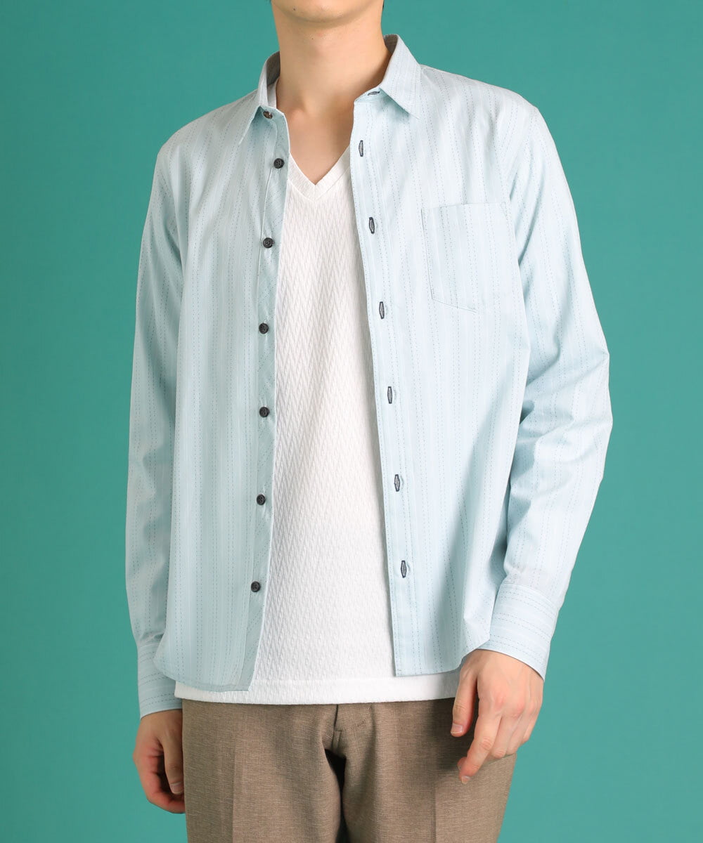 MKBDS69120 MK MICHEL KLEIN HOMME(MKミッシェルクランオム) アンティークドビーシャツ グリーン(30)