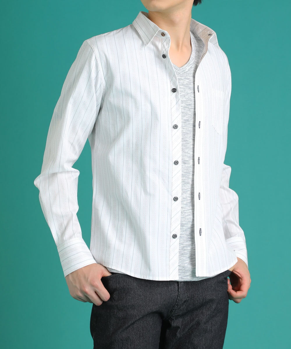 MKBDS69120 MK MICHEL KLEIN HOMME(MKミッシェルクランオム) アンティークドビーシャツ ホワイト(90)