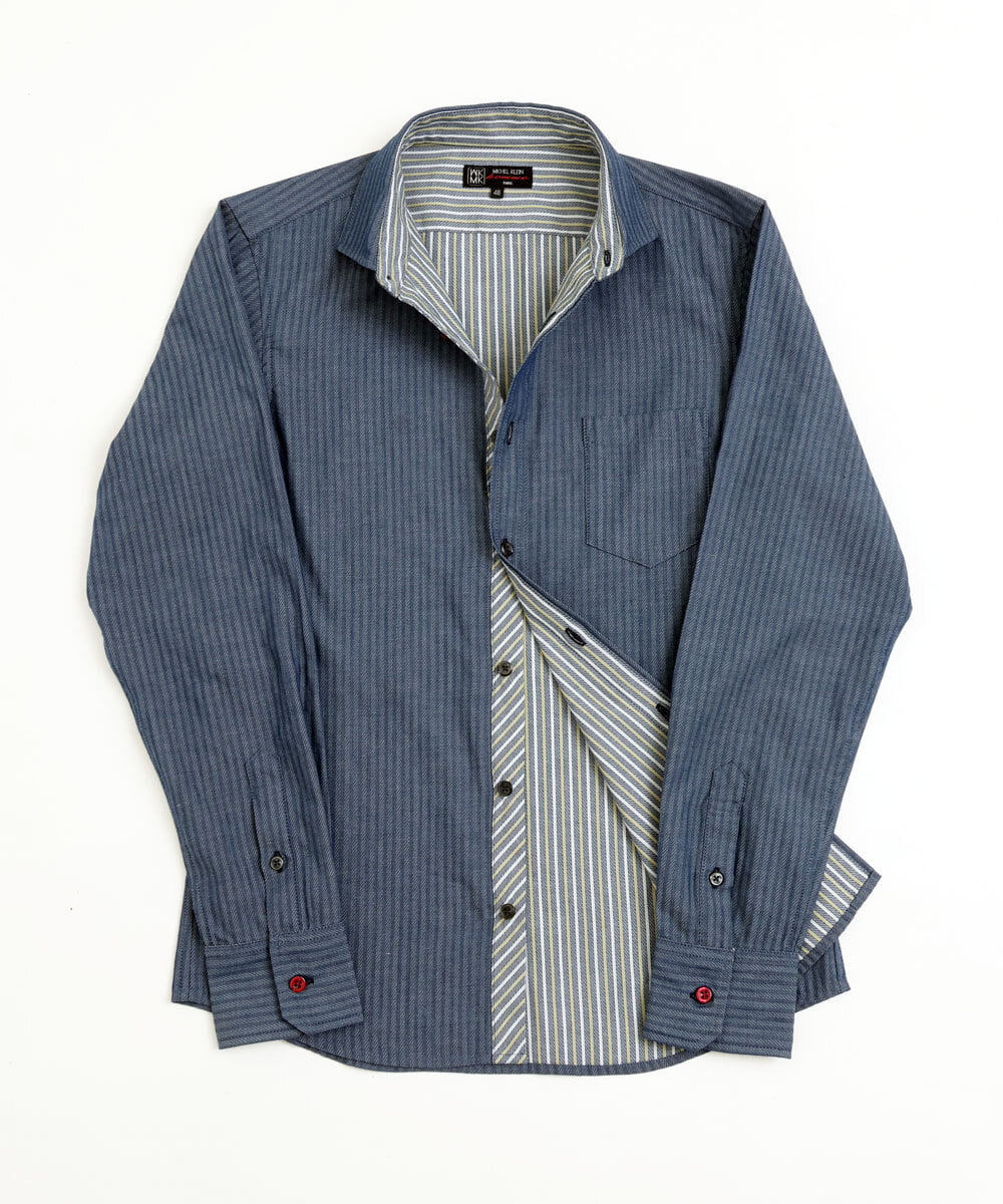 MKBDS70100 MK MICHEL KLEIN HOMME(MKミッシェルクランオム) 【WEB限定】リバーストライプシャツ ブルー(55)