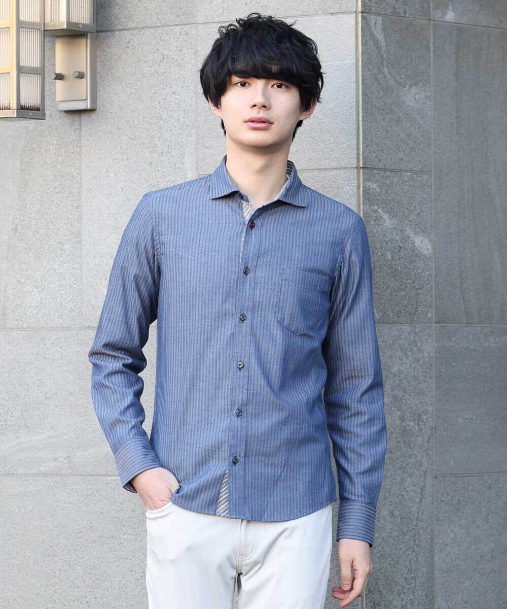 MKBDS70100 MK MICHEL KLEIN HOMME(MKミッシェルクランオム) 【WEB限定】リバーストライプシャツ ブルー(55)