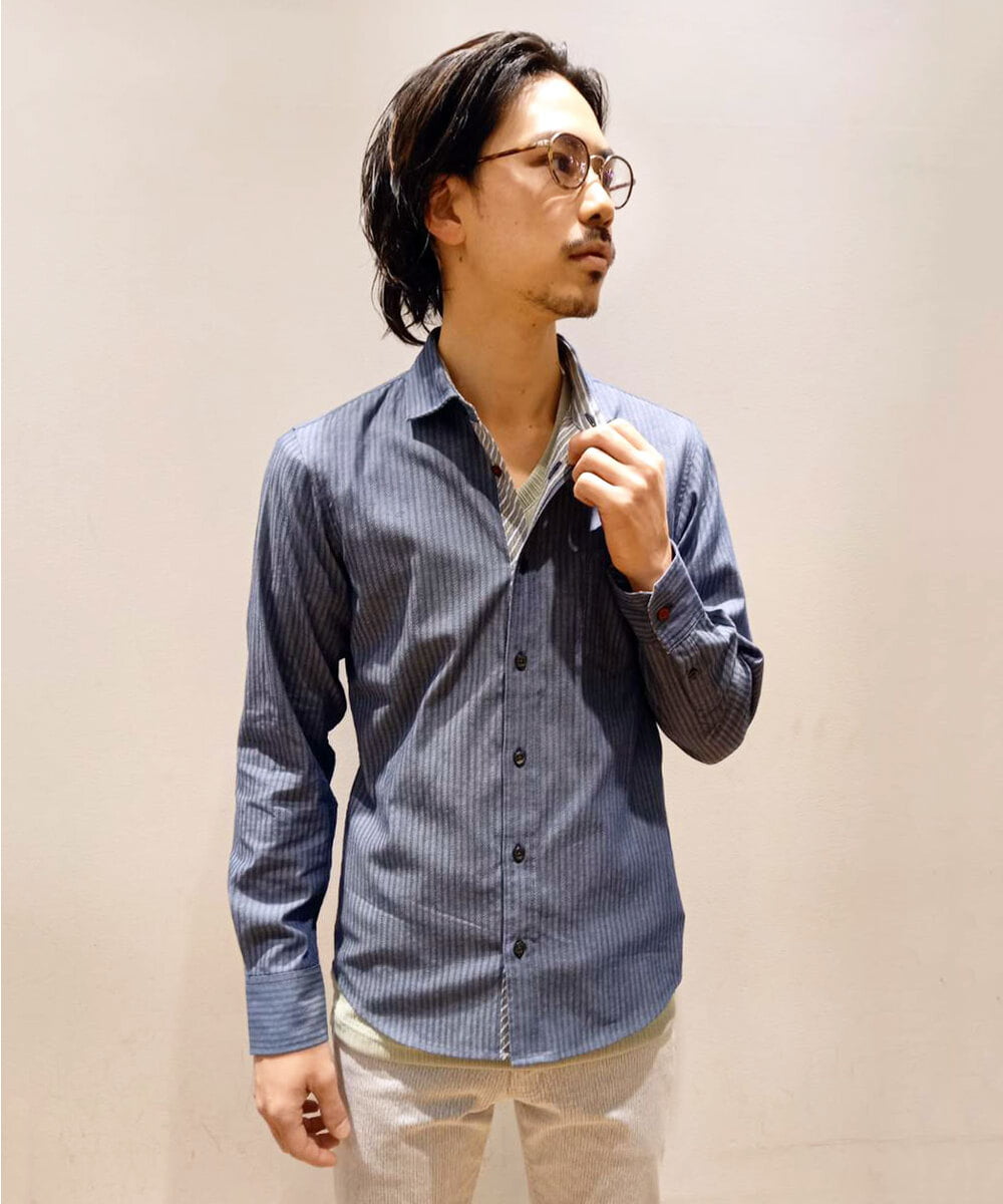 MKBDS70100 MK MICHEL KLEIN HOMME(MKミッシェルクランオム) 【WEB限定】リバーストライプシャツ ブルー(55)
