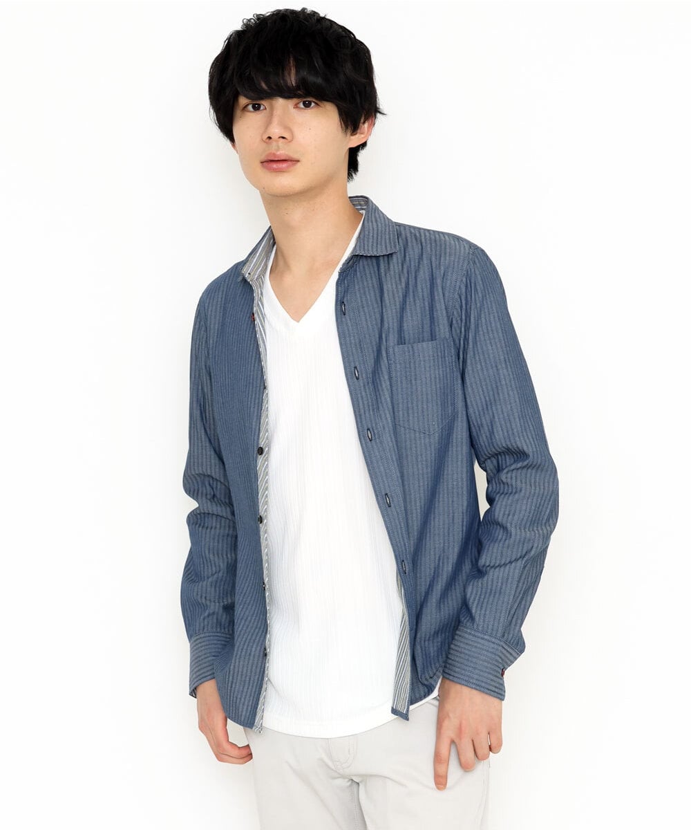 MKBDS70100 MK MICHEL KLEIN HOMME(MKミッシェルクランオム) 【WEB限定】リバーストライプシャツ ブルー(55)
