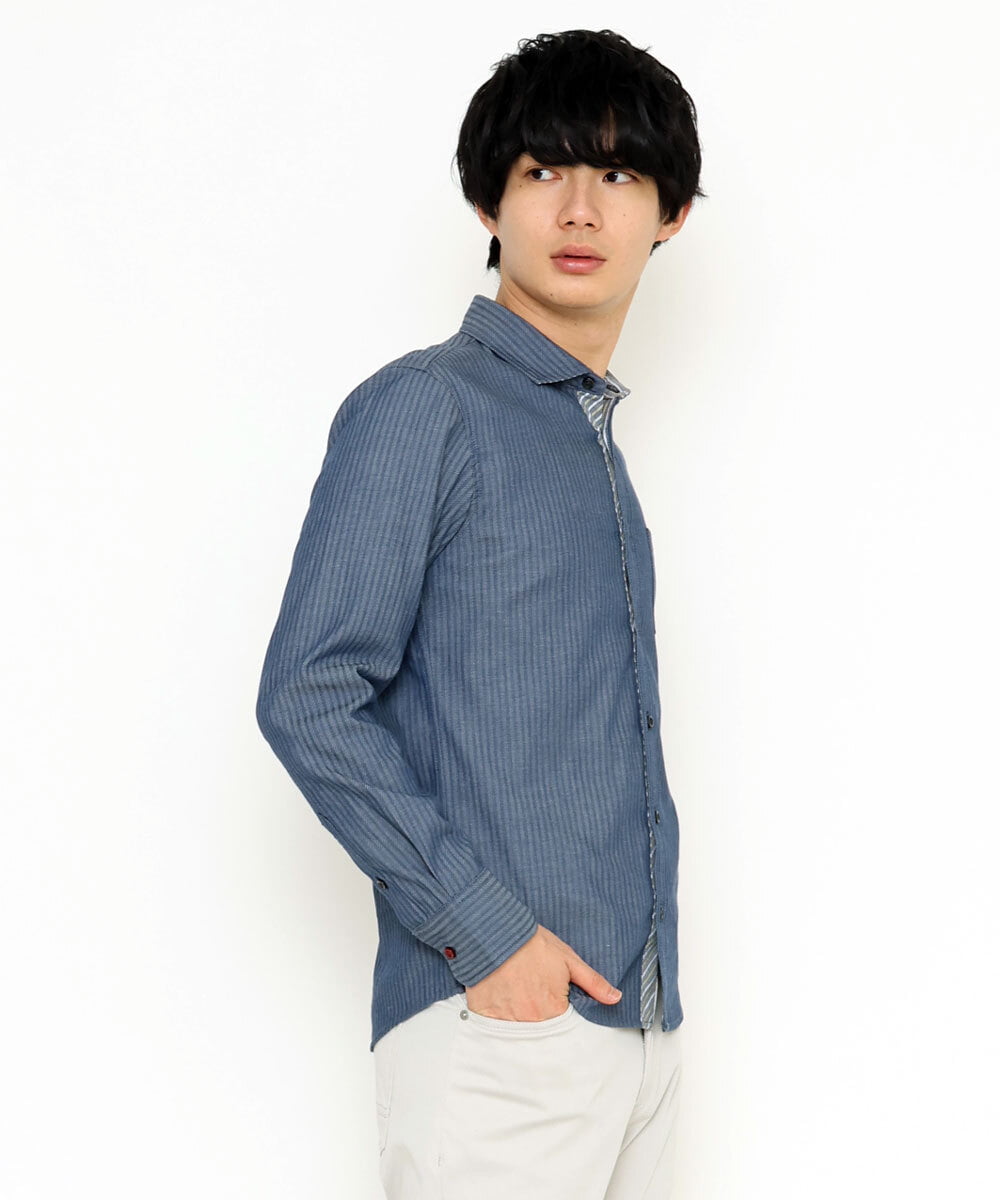 MKBDS70100 MK MICHEL KLEIN HOMME(MKミッシェルクランオム) 【WEB限定】リバーストライプシャツ ブルー(55)