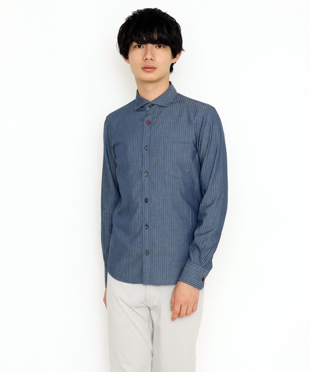 MKBDS70100 MK MICHEL KLEIN HOMME(MKミッシェルクランオム) 【WEB限定】リバーストライプシャツ ブルー(55)