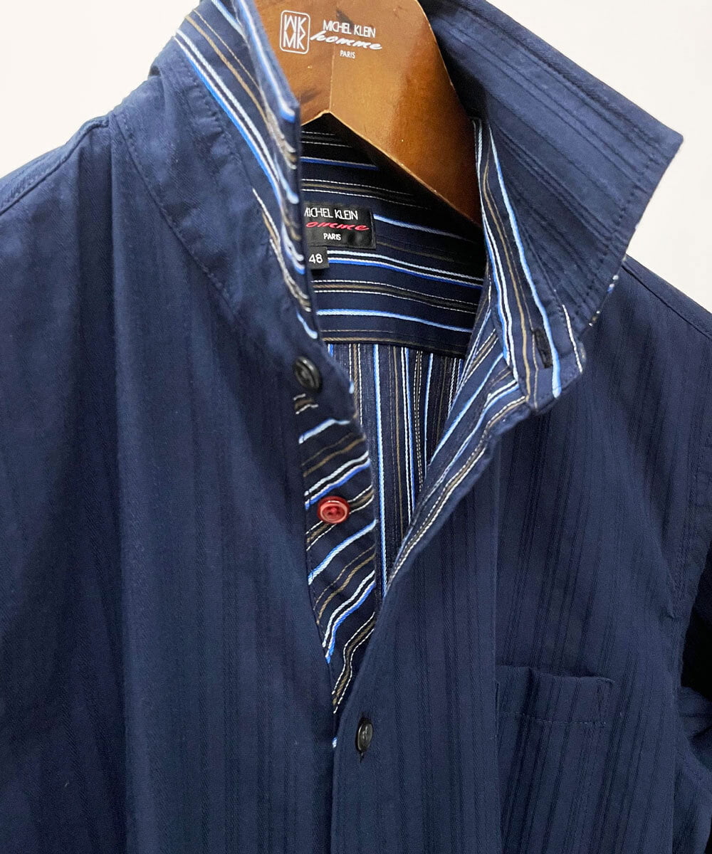 MKBDS70100 MK MICHEL KLEIN HOMME(MKミッシェルクランオム) 【WEB限定】リバーストライプシャツ ネイビー(57)