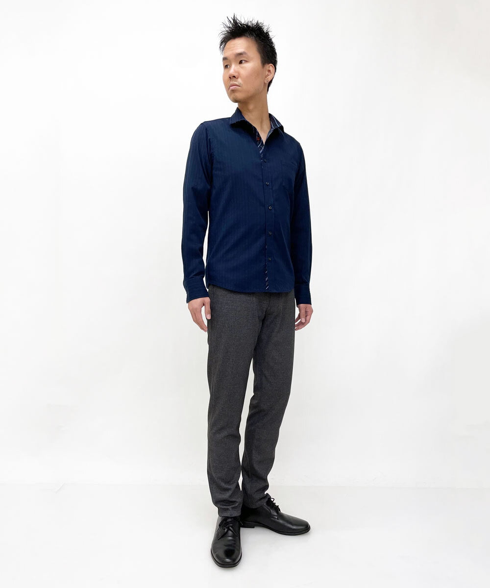 MKBDS70100 MK MICHEL KLEIN HOMME(MKミッシェルクランオム) 【WEB限定】リバーストライプシャツ ネイビー(57)