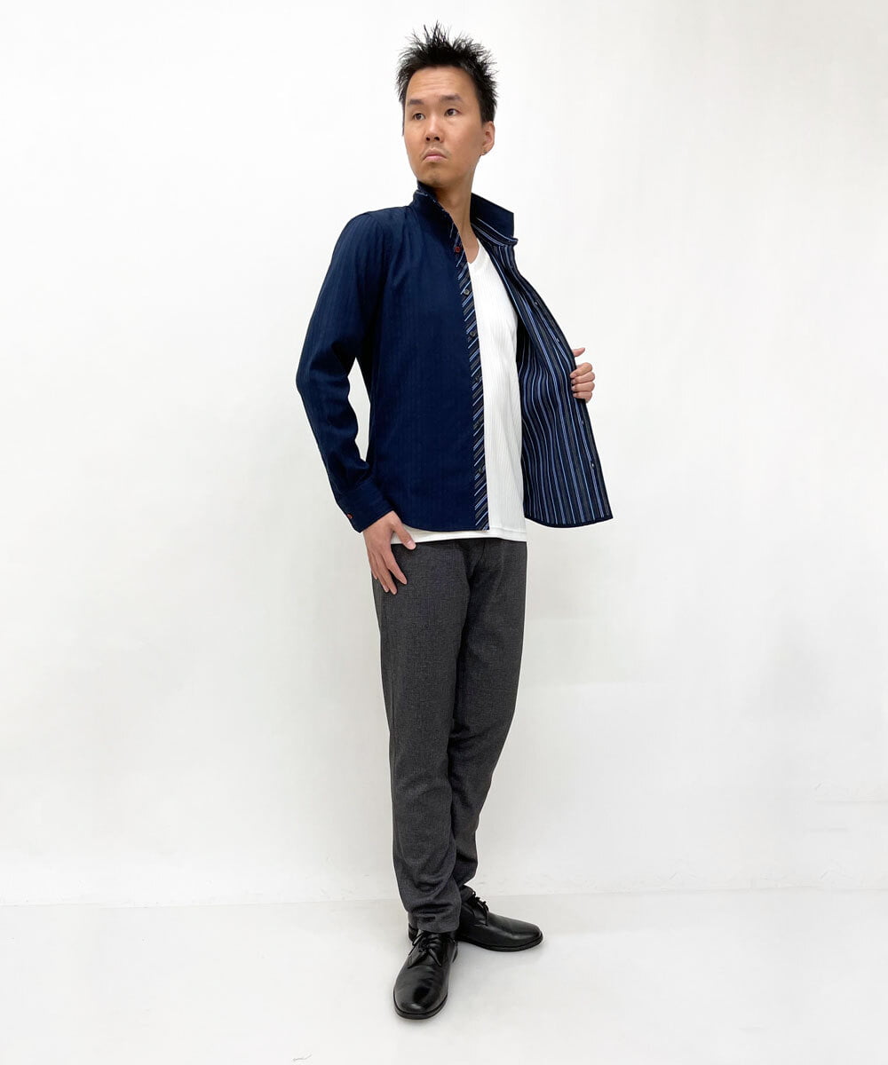 MKBDS70100 MK MICHEL KLEIN HOMME(MKミッシェルクランオム) 【WEB限定】リバーストライプシャツ ネイビー(57)