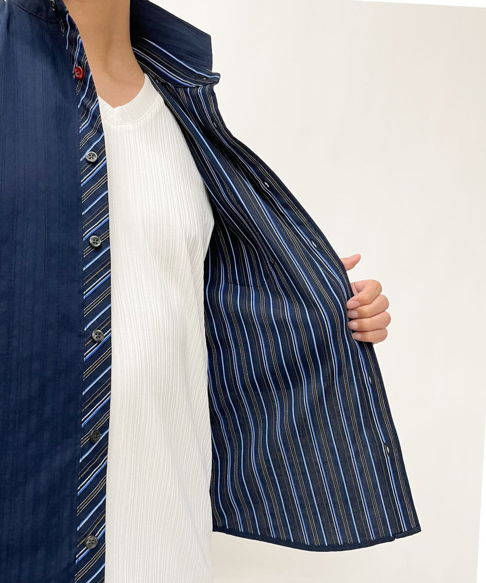 MKBDS70100 MK MICHEL KLEIN HOMME(MKミッシェルクランオム) 【WEB限定】リバーストライプシャツ ネイビー(57)