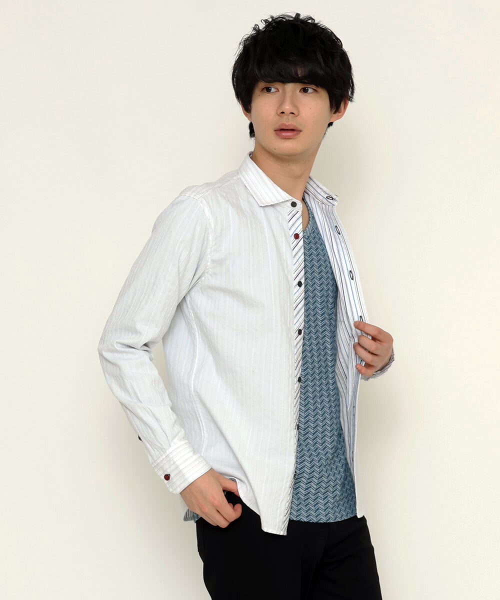 MKBDS70100 MK MICHEL KLEIN HOMME(MKミッシェルクランオム) 【WEB限定】リバーストライプシャツ ホワイト(90)