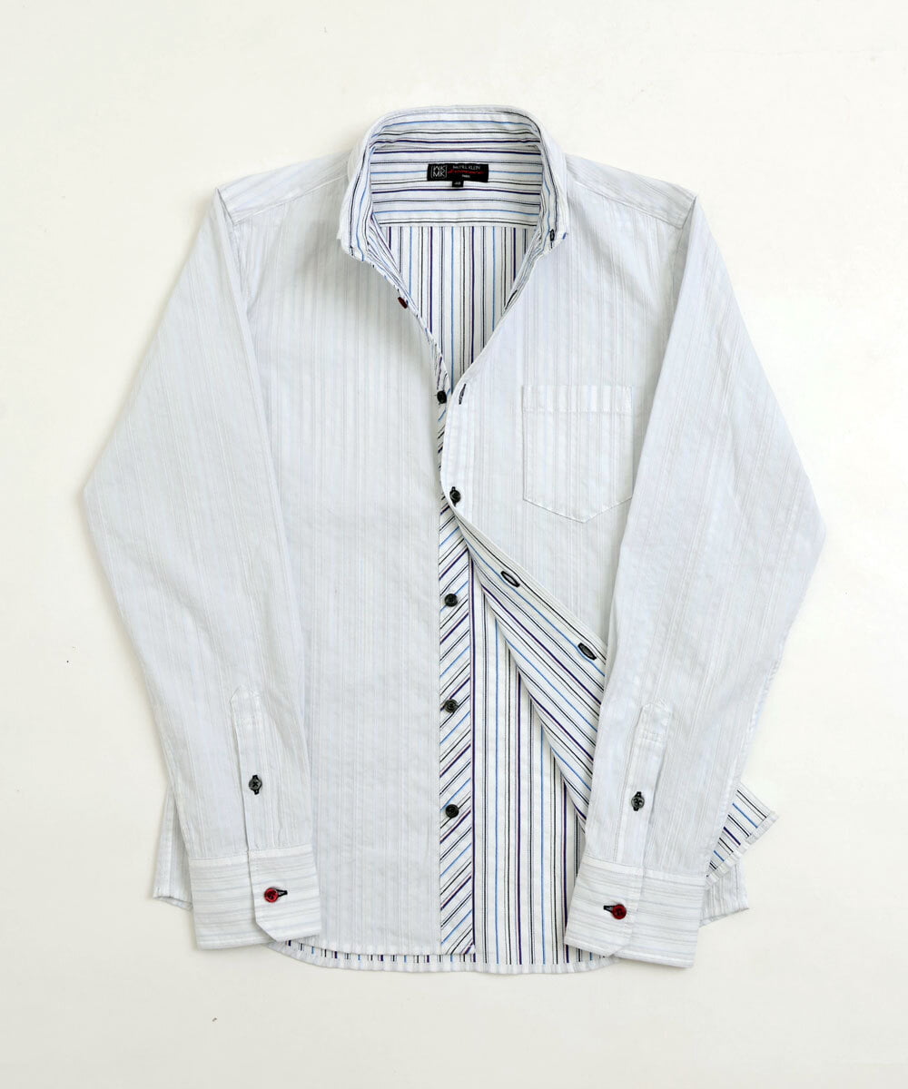 MKBDS70100 MK MICHEL KLEIN HOMME(MKミッシェルクランオム) 【WEB限定】リバーストライプシャツ ホワイト(90)