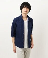 MKBFS51120 MK MICHEL KLEIN HOMME(MKミッシェルクランオム) リバーストライプ7分袖シャツ ネイビー(57)