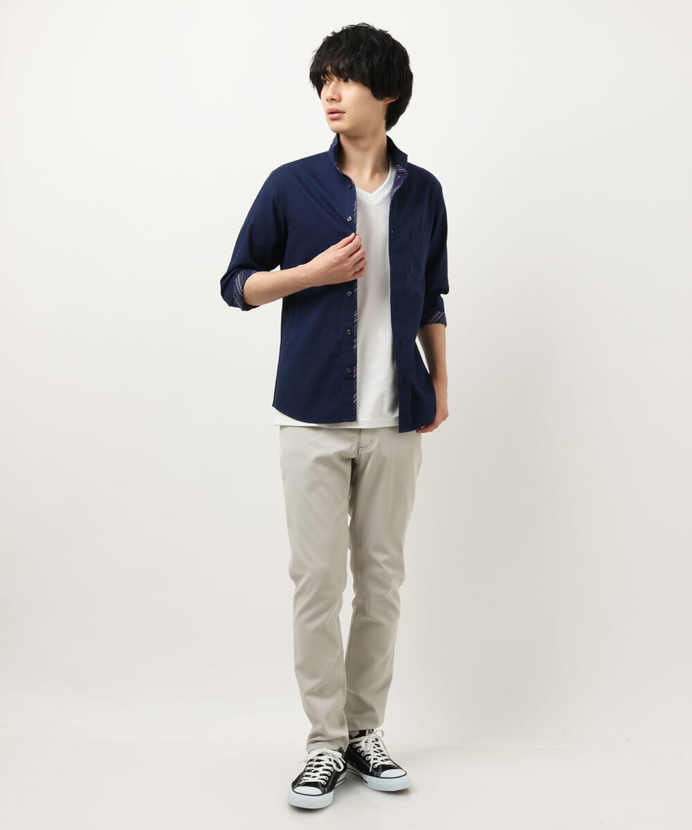 MKBFS51120 MK MICHEL KLEIN HOMME(MKミッシェルクランオム) リバーストライプ7分袖シャツ ネイビー(57)