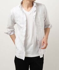 MKBFS51120 MK MICHEL KLEIN HOMME(MKミッシェルクランオム) リバーストライプ7分袖シャツ ホワイト(90)