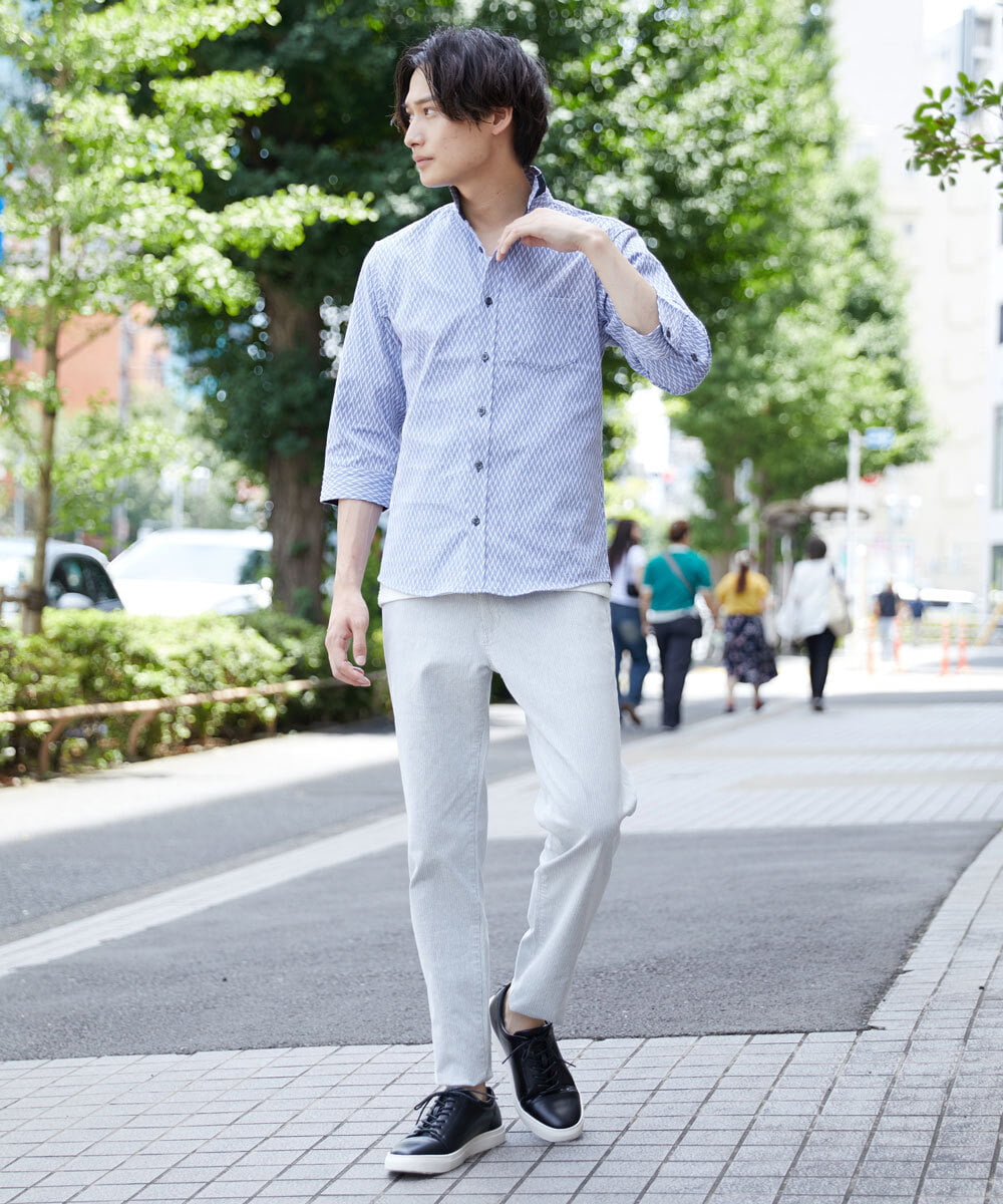 MKBFS63130 MK MICHEL KLEIN HOMME(MKミッシェルクランオム) SOLOTEXフェザーへリンボンシャツ ライトブルー(50)