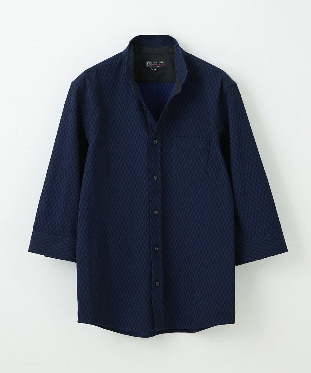 MKBFS63130 MK MICHEL KLEIN HOMME(MKミッシェルクランオム) フェザーへリンボンシャツ ネイビー(57)