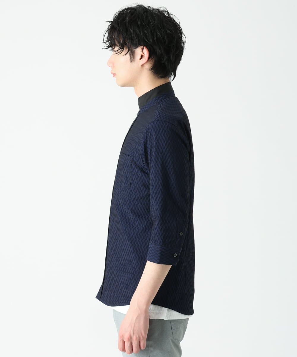 MKBFS63130 MK MICHEL KLEIN HOMME(MKミッシェルクランオム) SOLOTEXフェザーへリンボンシャツ ネイビー(57)