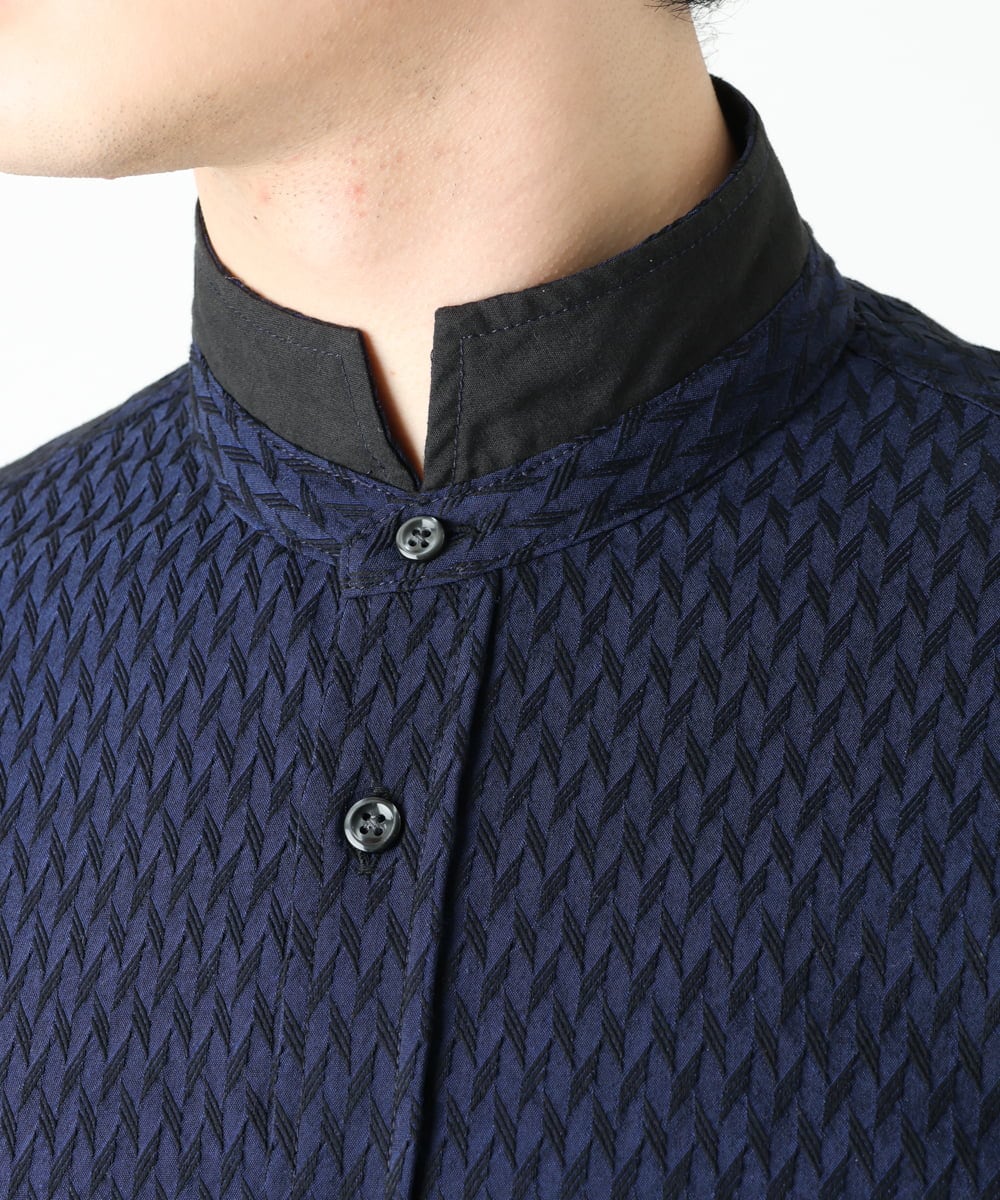 MKBFS63130 MK MICHEL KLEIN HOMME(MKミッシェルクランオム) SOLOTEXフェザーへリンボンシャツ ネイビー(57)