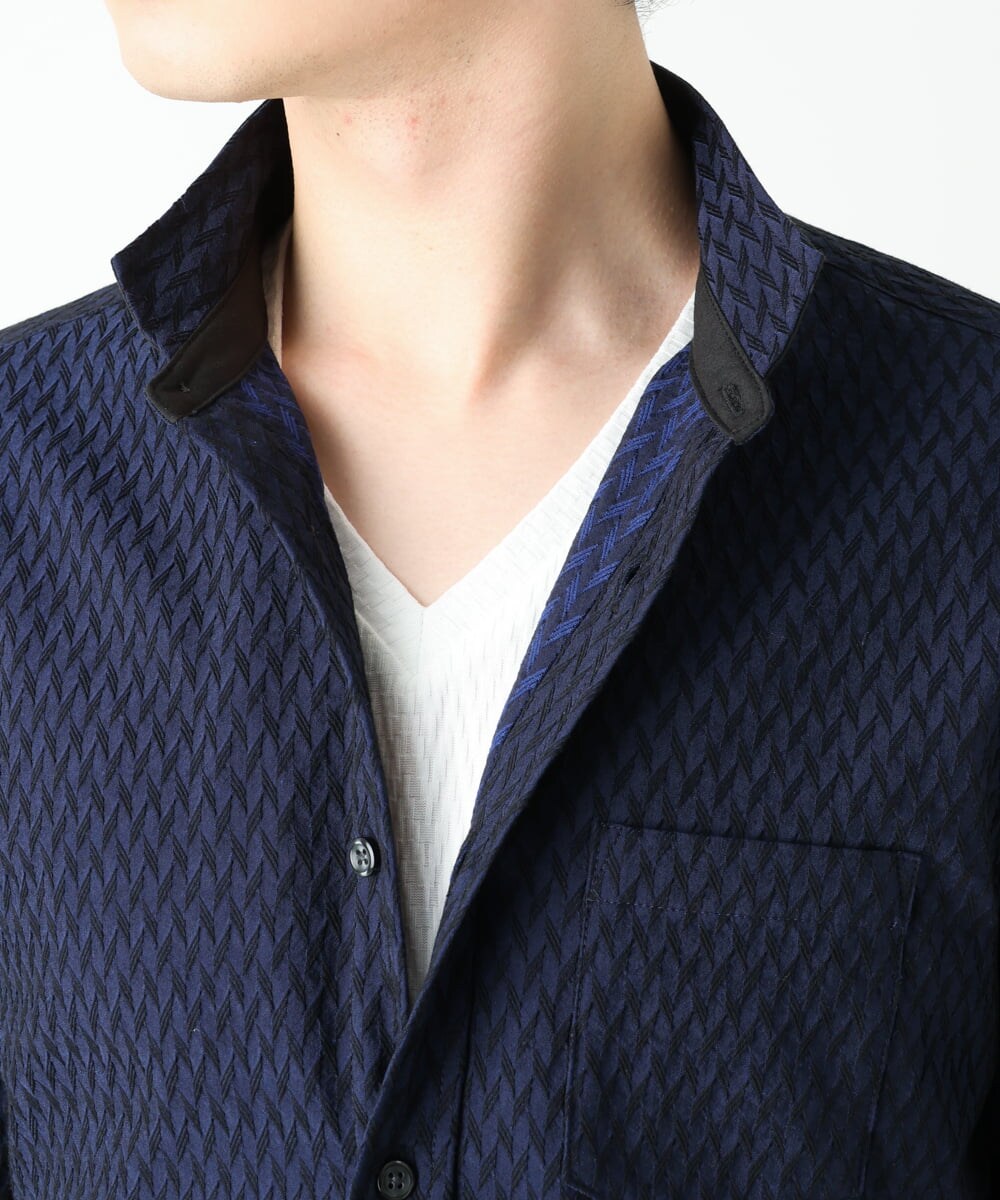 MKBFS63130 MK MICHEL KLEIN HOMME(MKミッシェルクランオム) SOLOTEXフェザーへリンボンシャツ ネイビー(57)