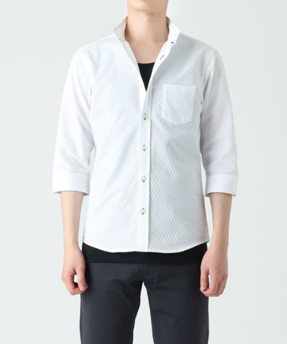 MKBFS63130 MK MICHEL KLEIN HOMME(MKミッシェルクランオム) SOLOTEXフェザーへリンボンシャツ ホワイト(90)
